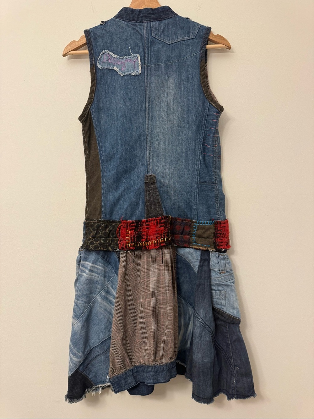 Desigual Boho Denim Midi Dress Size 38 Sleeveless Festival Jean Dress Half Zip - Picture 7 of 13